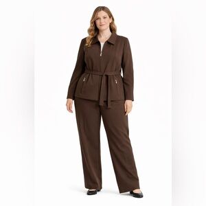 Doncaster Plus Size Chocolate Brown Pant Suit Career Workwear Set Size 18